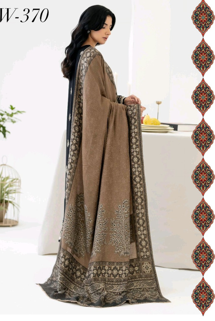 3 Piece Stitched EMBROIDERED PEACH LEATHER WITH PURE JECQUARD WOOL SHAWL ZEINA by JOHRA JW-370