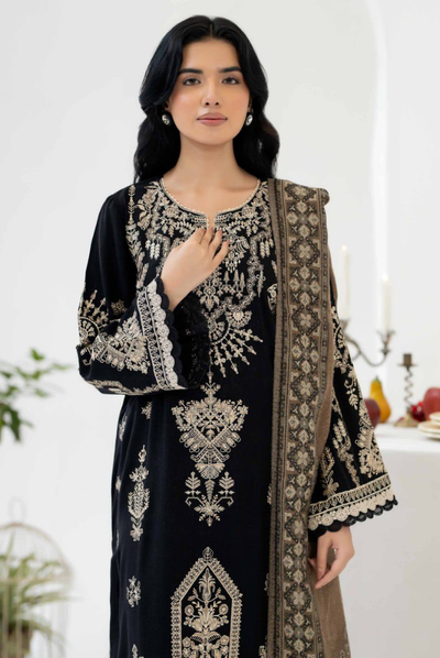 3 Piece Stitched EMBROIDERED PEACH LEATHER WITH PURE JECQUARD WOOL SHAWL ZEINA by JOHRA JW-370