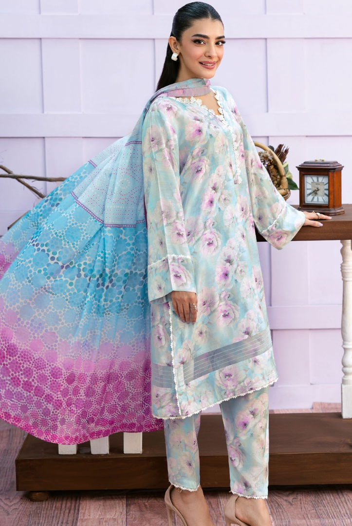 3 Piece Stitched Digital Printed Lawn Basics Rawsilk From AFSANAH AR-107