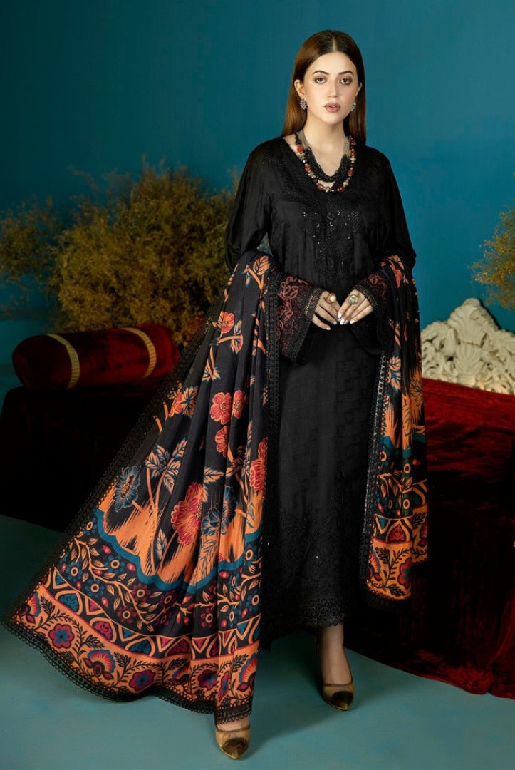 Tehzeeb By Riaz Arts Embroidered Chikankari Self Linen 3 Pc Suits Collection - 07