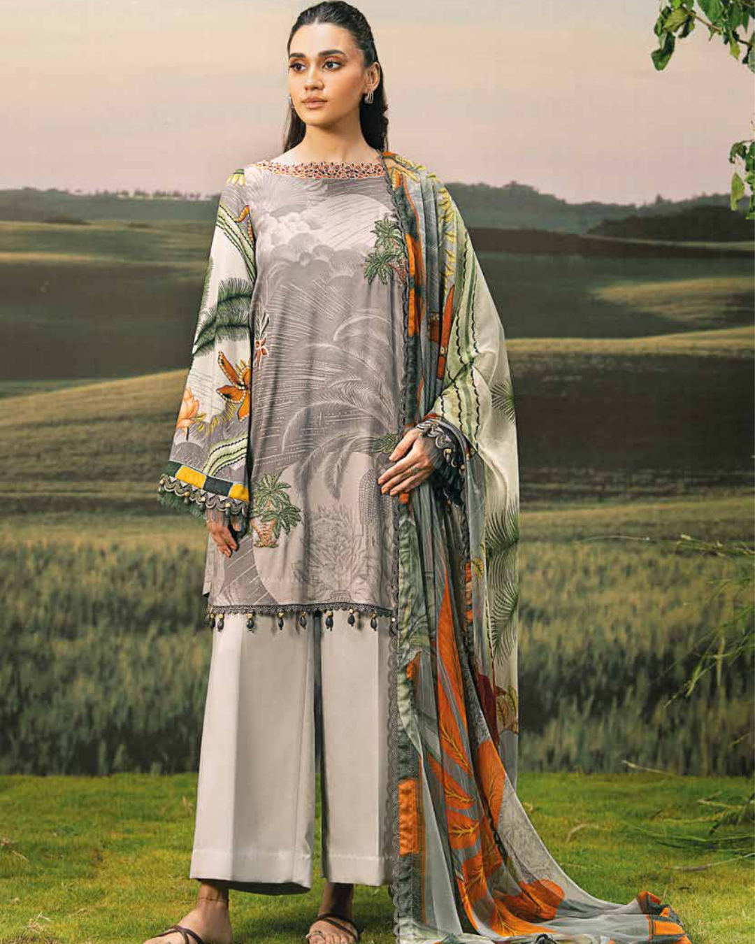 3 Piece Stitched Embroidered Linen Casual - Pre/Fall 25 Winter M.Basics by MARIA.B  - MBPF#07