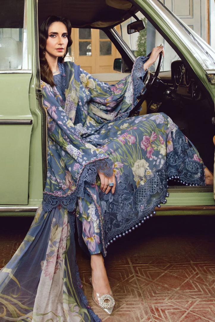 3 Piece Stitched Embroidered Linen Rani Mahal by Maria B M prints Fall Edit'25 Winter Collection MB25FE-8B