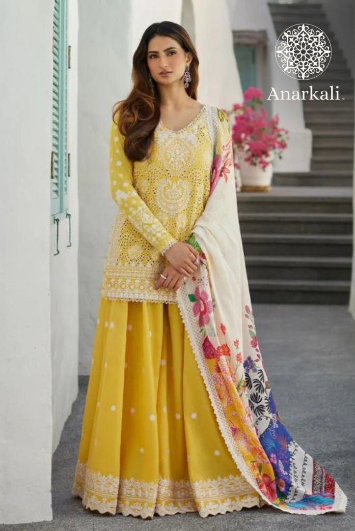 Liliana Luxury Lawn 24 Talin Faiza Saqlain 3 piece Stitched Suit (Yellow)