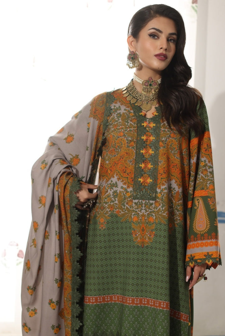 3 Piece Stitched Embroidered Linen Shawl Suits From Virsa By Charizma - 08