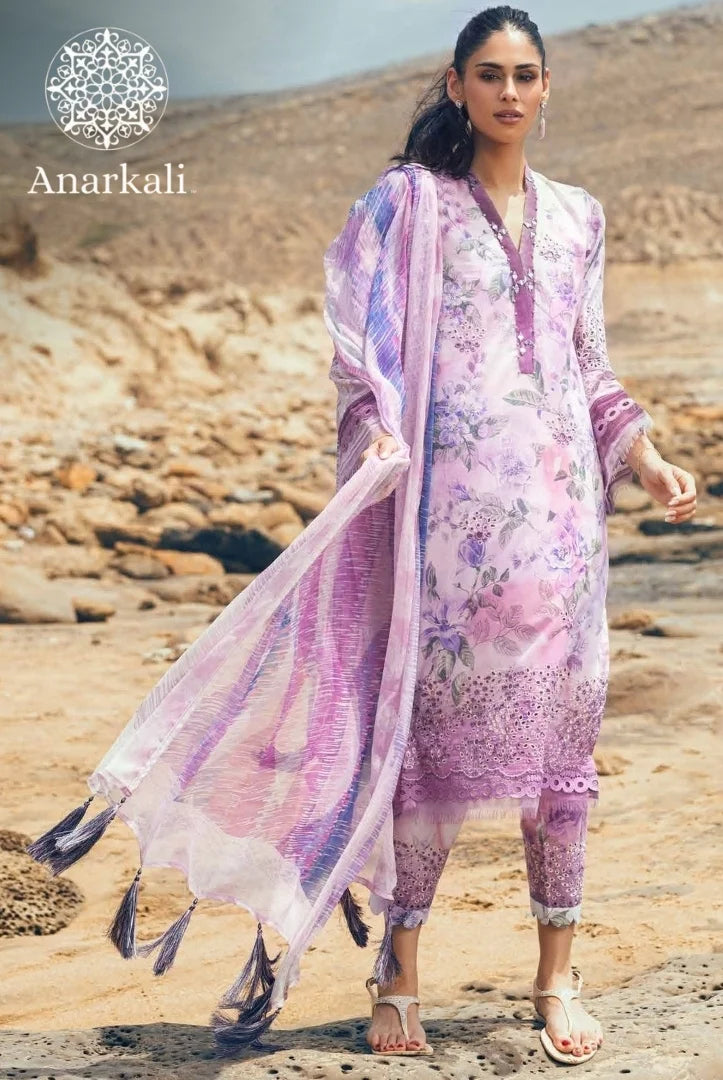 Nureh Gardenia Embroidered Chikankari Collection 3Piece Stitched Suit (violet)