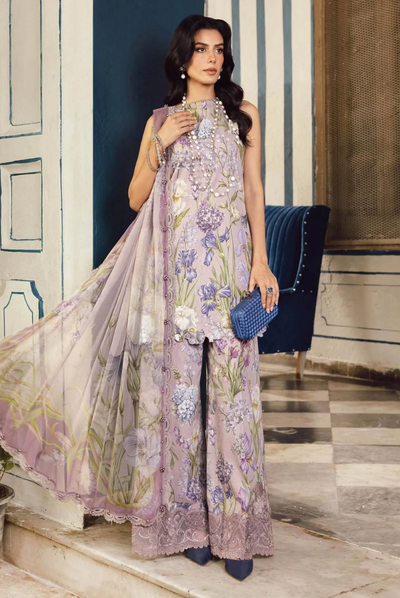 3 Piece Stitched Embroidered Linen Rani Mahal by Maria B M prints Fall Edit'25 Winter Collection MB25FE-8A