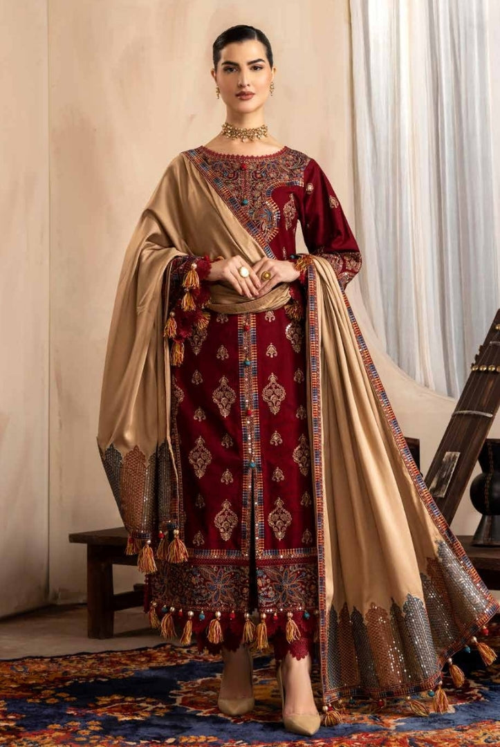 3 Piece Stitched Luxury Embroidered Winter Collection By Eshaisha - 08