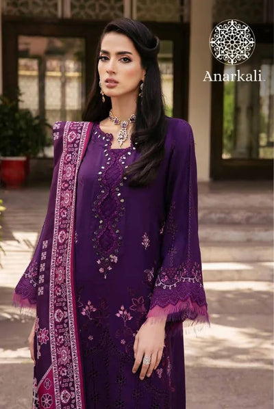 Nureh Exclusive Embroidered 3Piece Stitched Suit (Purple)