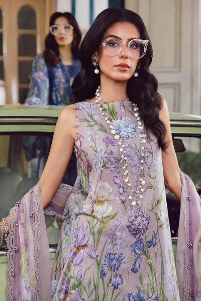 3 Piece Stitched Embroidered Linen Rani Mahal by Maria B M prints Fall Edit'25 Winter Collection MB25FE-8A