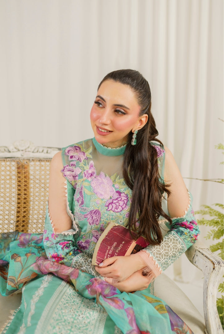 3 Piece Stitched Luxury Lawn Suit | Pretty In Pink Vol'2 By Asifa & Nabeel - Water Lily