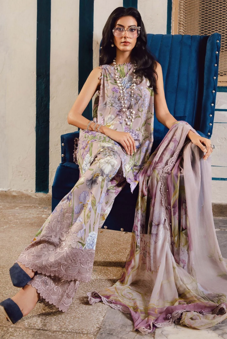 3 Piece Stitched Embroidered Linen Rani Mahal by Maria B M prints Fall Edit'25 Winter Collection MB25FE-8A