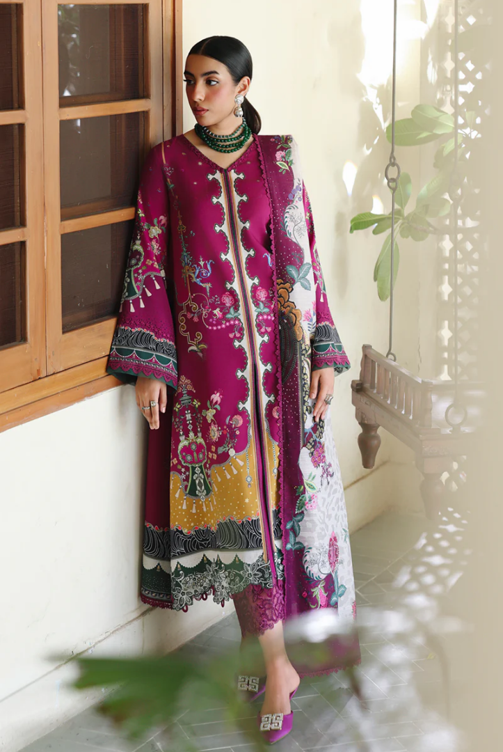 3 Piece Stitched Qalamkar Qprint'25 QW# 04 (B) LACEY