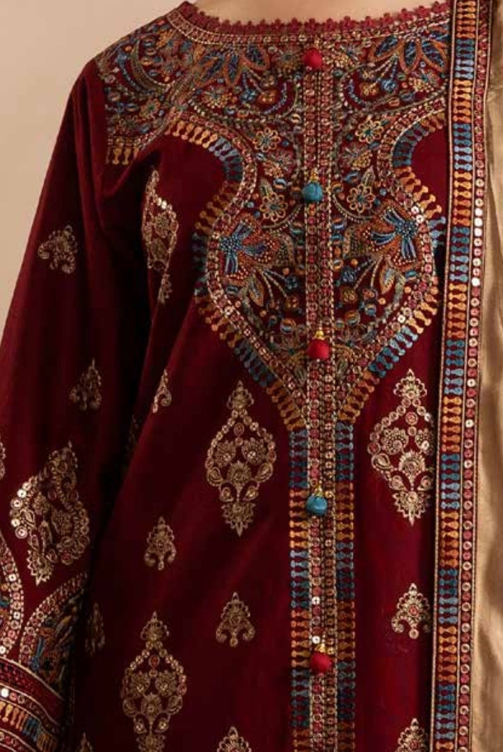 3 Piece Stitched Luxury Embroidered Winter Collection By Eshaisha - 08