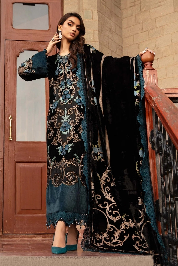 3 Piece Stitched Embroidered Velvet Suit From Maria.B Winter Luxe'24 Collection - 08