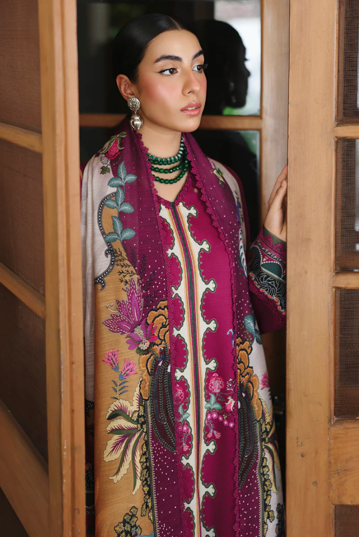 3 Piece Stitched Qalamkar Qprint'25 QW# 04 (B) LACEY