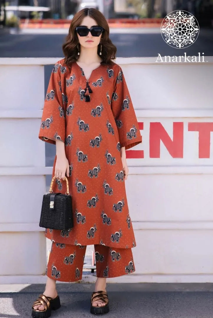 Essential Pret Collection 2Piece Stitched Suit(Brown)