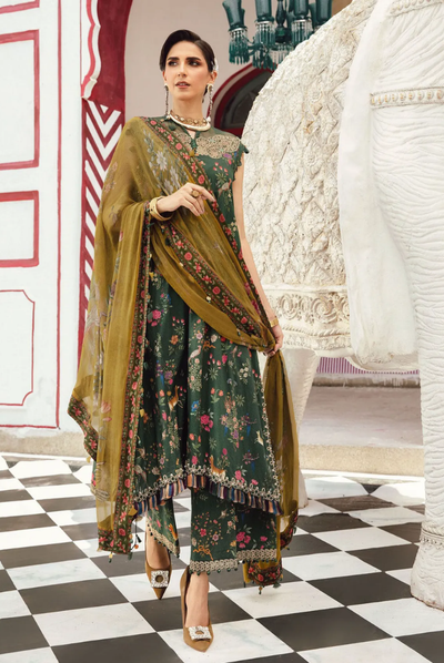 3 Piece Stitched Embroidered Linen Rani Mahal by Maria B M prints Fall Edit'25 Winter Collection MB25FE-7B
