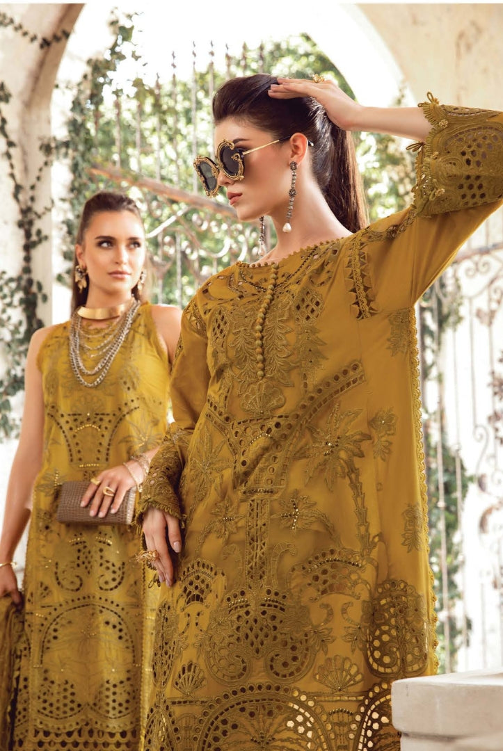 3 Piece Stitched Luxury Embroidered Lawn Eid Collection By Maria.B - Mustard