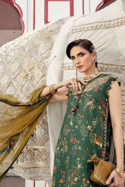 3 Piece Stitched Embroidered Linen Rani Mahal by Maria B M prints Fall Edit'25 Winter Collection MB25FE-7B