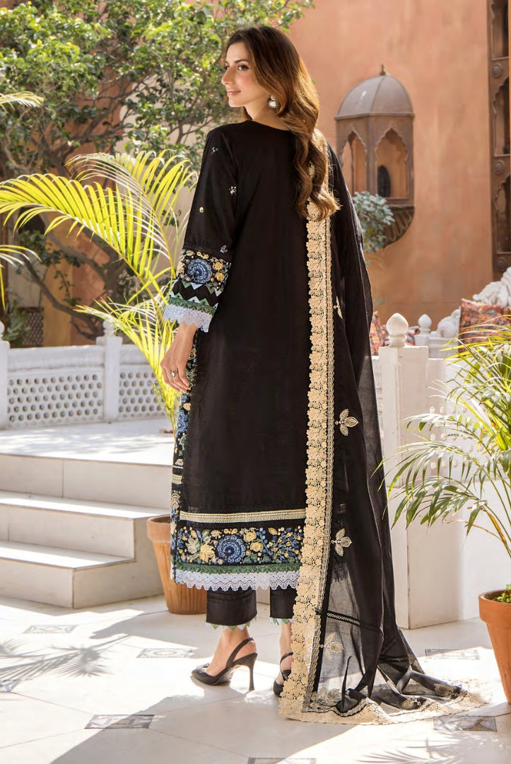 3 Piece Stitched Luxury Lawn Embroidered Suits Collection By Eshaisha - GOLDEN OBSIDIAN