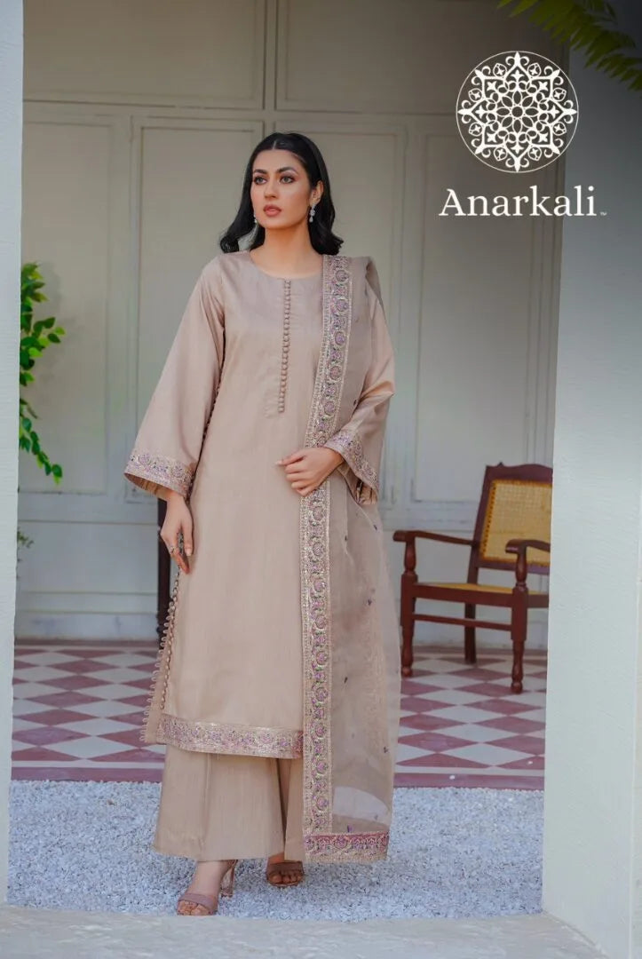 Qaus-e-Qaza Eid Collection 3Piece Stitched Suit (Ecru)