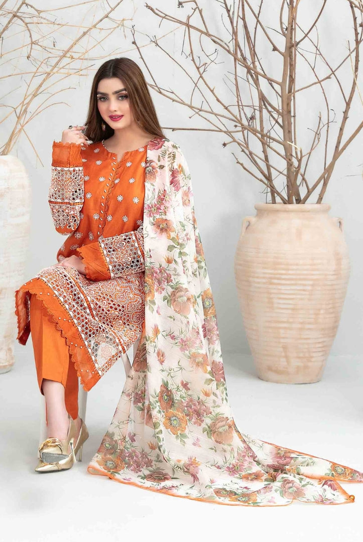 Eyana By Tawakkal Pret 3 Piece Stitched Schiffli Embroidered Lawn Suit - 02