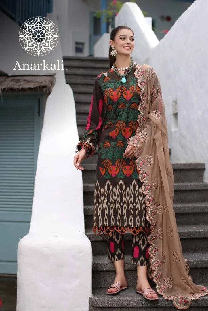 Charizma Printed Lawn with  Embroidered Chiffon  Dupatta 3piece Stitched Suit - 02