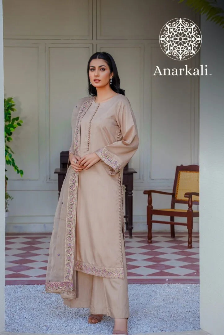 Qaus-e-Qaza Eid Collection 3Piece Stitched Suit (Ecru)