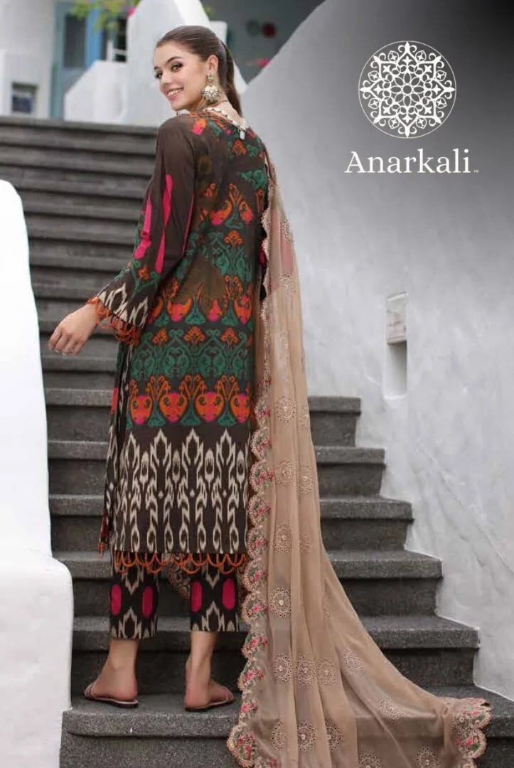 Charizma Printed Lawn with  Embroidered Chiffon  Dupatta 3piece Stitched Suit - 02