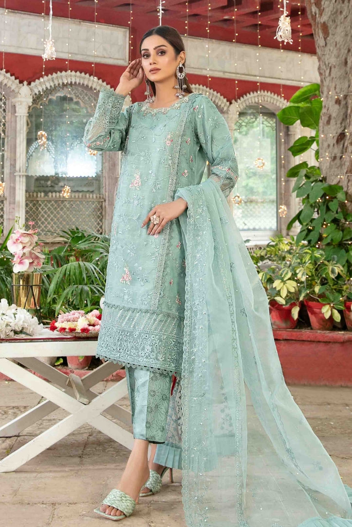 Parizah By Tawakkal Pret 3 Piece Stitched Embroidered Organza Suit - 02