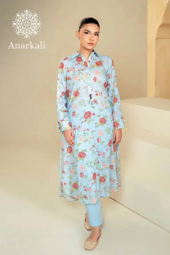 Cross Stitched Daily 2Piece Stitched Suit(Blue)