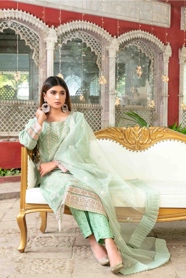 Parizah By Tawakkal Pret 3 Piece Stitched Embroidered Organza Suit - 05