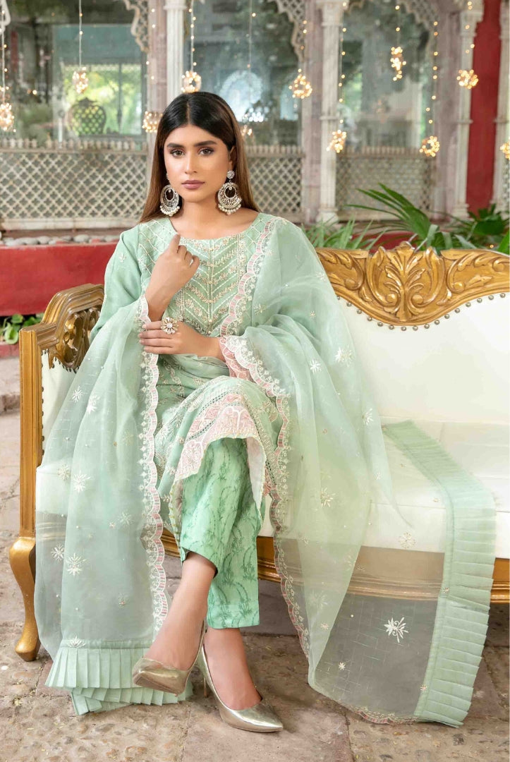 Parizah By Tawakkal Pret 3 Piece Stitched Embroidered Organza Suit - 05