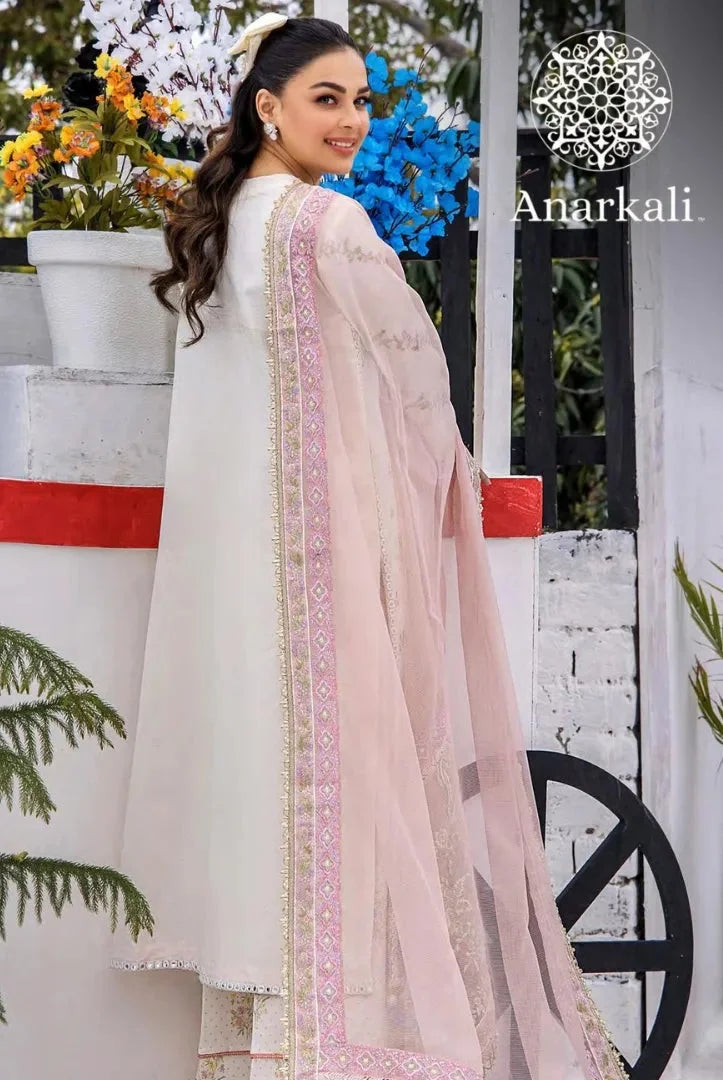 Eshaisha Festive Lawn Embroidered Collection 3Piece Stitched Suit (Off White)