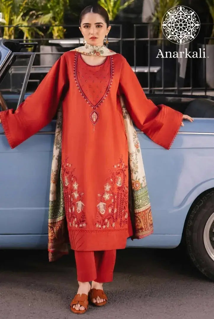 Essential Pret Collection 3Piece Stitched Suit(Orange)