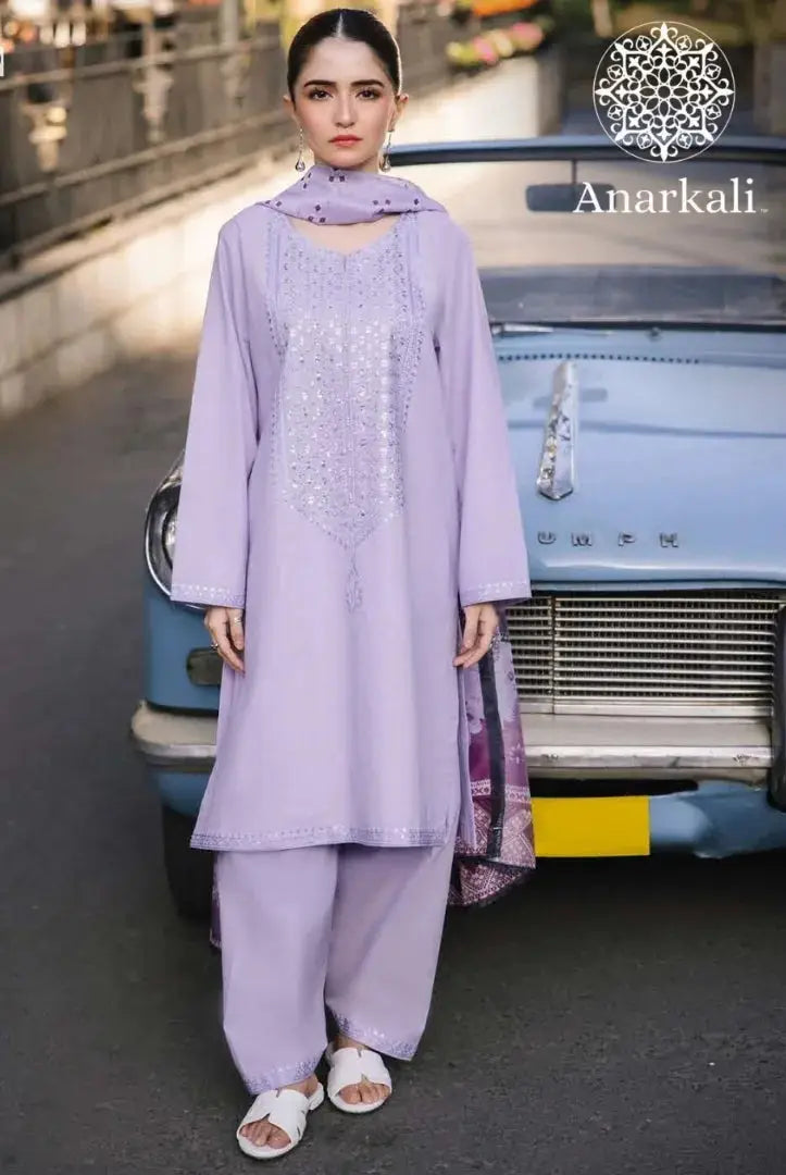 Essential Pret Collection 3Piece Stitched Suit(Purple)