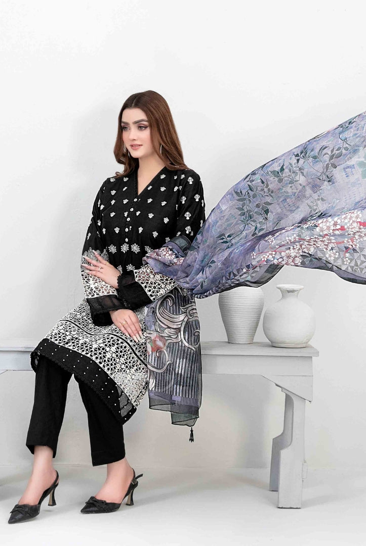 Eyana By Tawakkal Pret 3 Piece Stitched Schiffli Embroidered Lawn Suit - 06