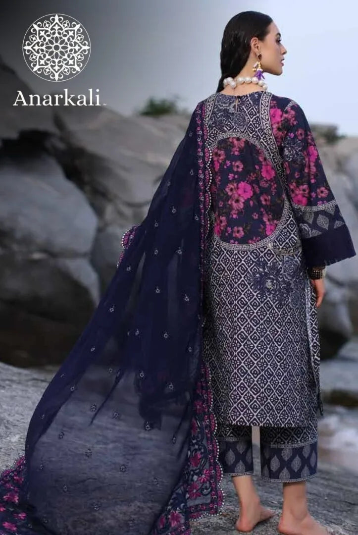 Charizma Printed Lawn with  Embroidered Chiffon  Dupatta 3piece Stitched Suit - 06