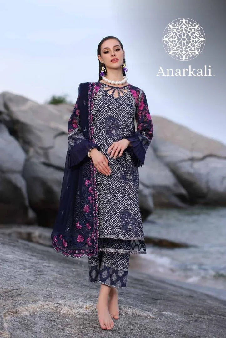 Charizma Printed Lawn with  Embroidered Chiffon  Dupatta 3piece Stitched Suit - 06