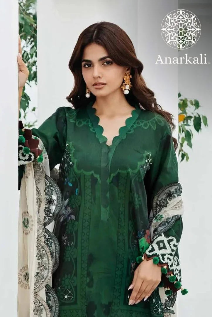 Charizma Printed Lawn with  Embroidered Chiffon  Dupatta 3piece Stitched Suit - 08