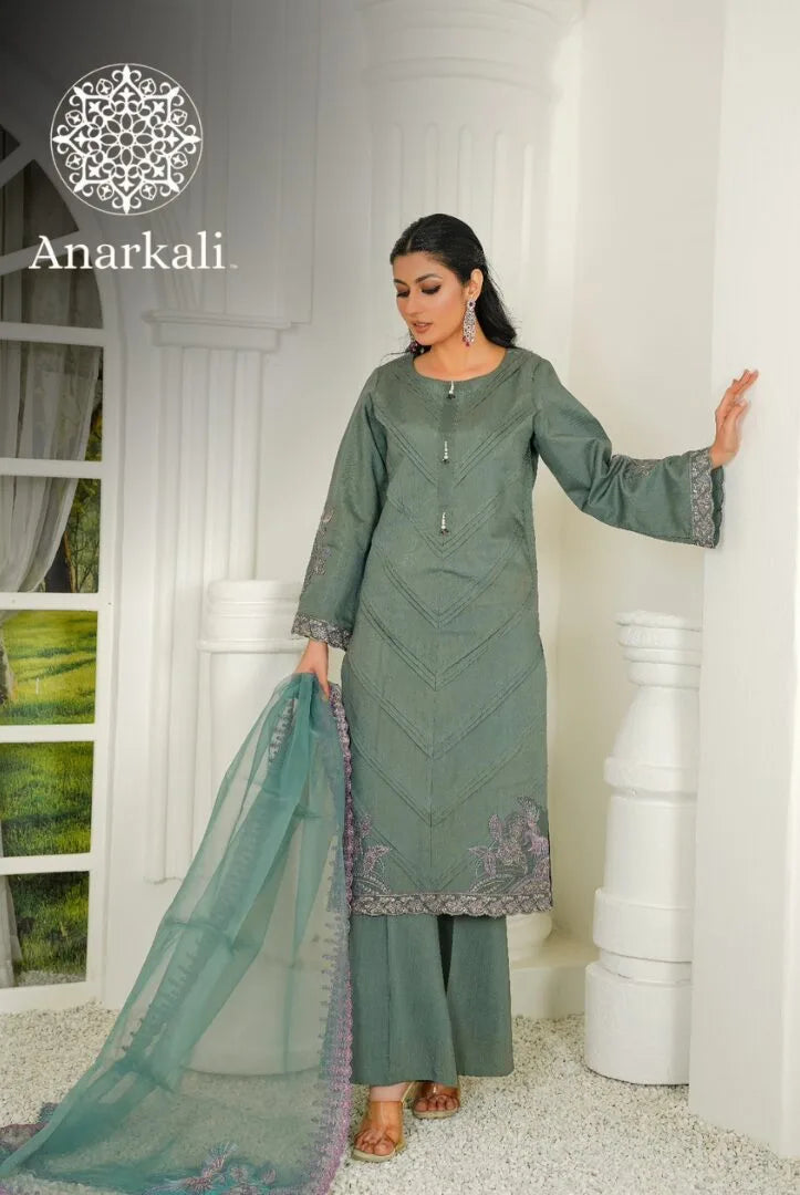 Qaus-e-Qaza Eid Collection 3Piece Stitched Suit (Laurel Green)