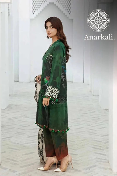 Charizma Printed Lawn with  Embroidered Chiffon  Dupatta 3piece Stitched Suit - 08