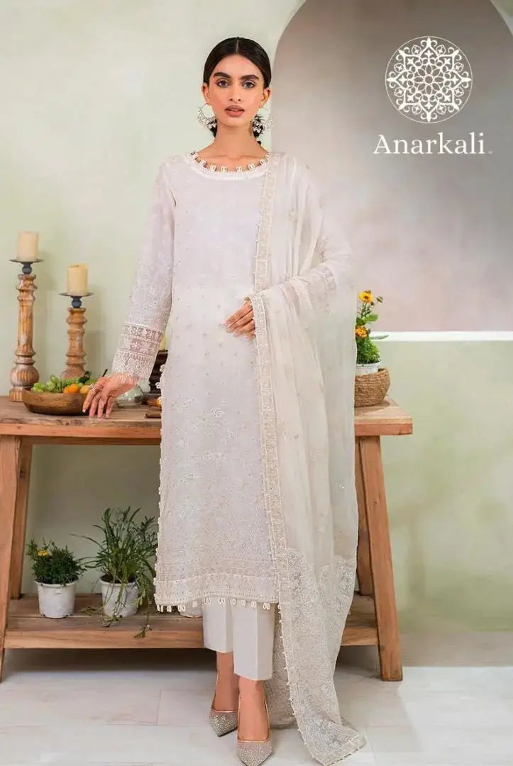 Iznik Pret Embroidered Lawn Collection 3Piece Stitched Suit(Off White)