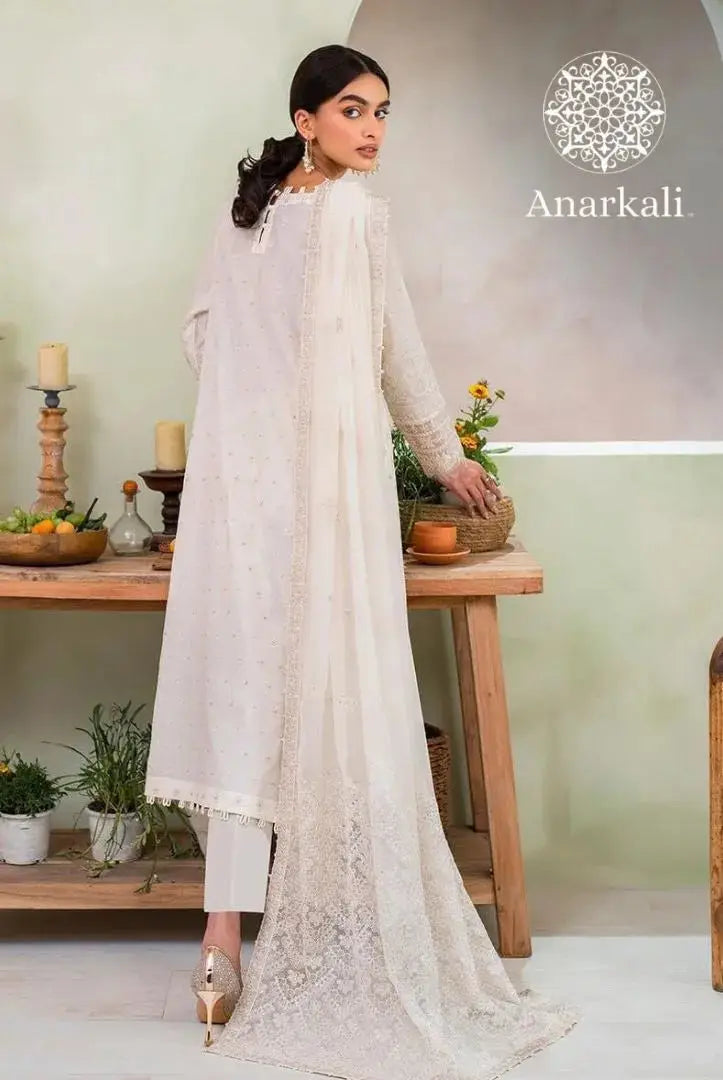 Iznik Pret Embroidered Lawn Collection 3Piece Stitched Suit(Off White)