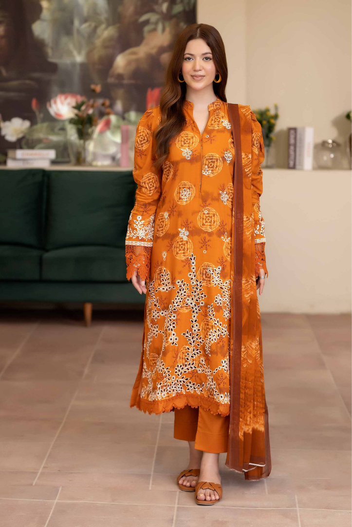 3 Piece Stitched EMBROIDERED+PRINTED STAPPLE SLUB WITH PRINTED CHIFFON Collection'25 From JOHRA AZIR JW-184