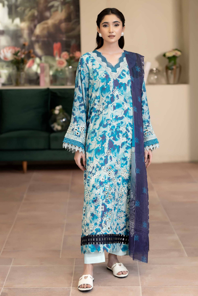 3 Piece Stitched EMBROIDERED+PRINTED STAPPLE SLUB WITH PRINTED CHIFFON Collection'25 From JOHRA AZIR JW-186