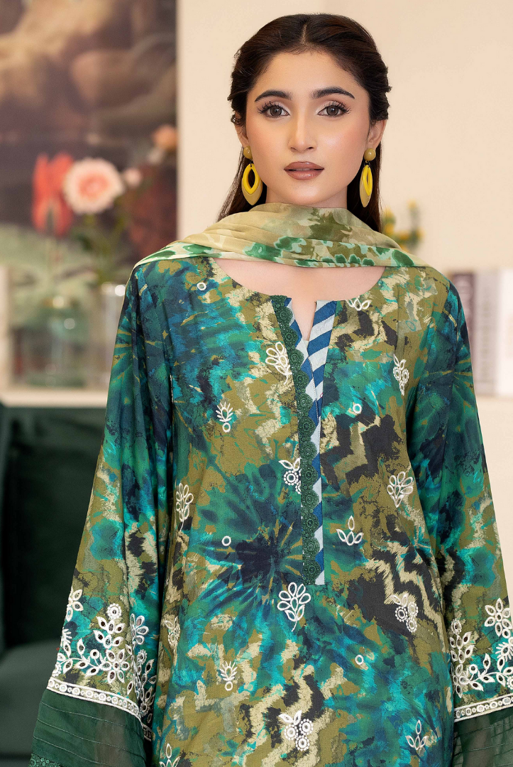 3 Piece Stitched EMBROIDERED+PRINTED STAPPLE SLUB WITH PRINTED CHIFFON Collection'25 From JOHRA AZIR JW-187