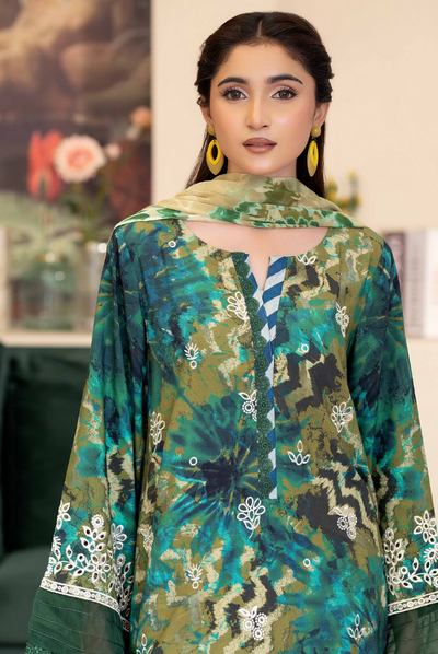 3 Piece Stitched EMBROIDERED+PRINTED STAPPLE SLUB WITH PRINTED CHIFFON Collection'25 From JOHRA AZIR JW-187