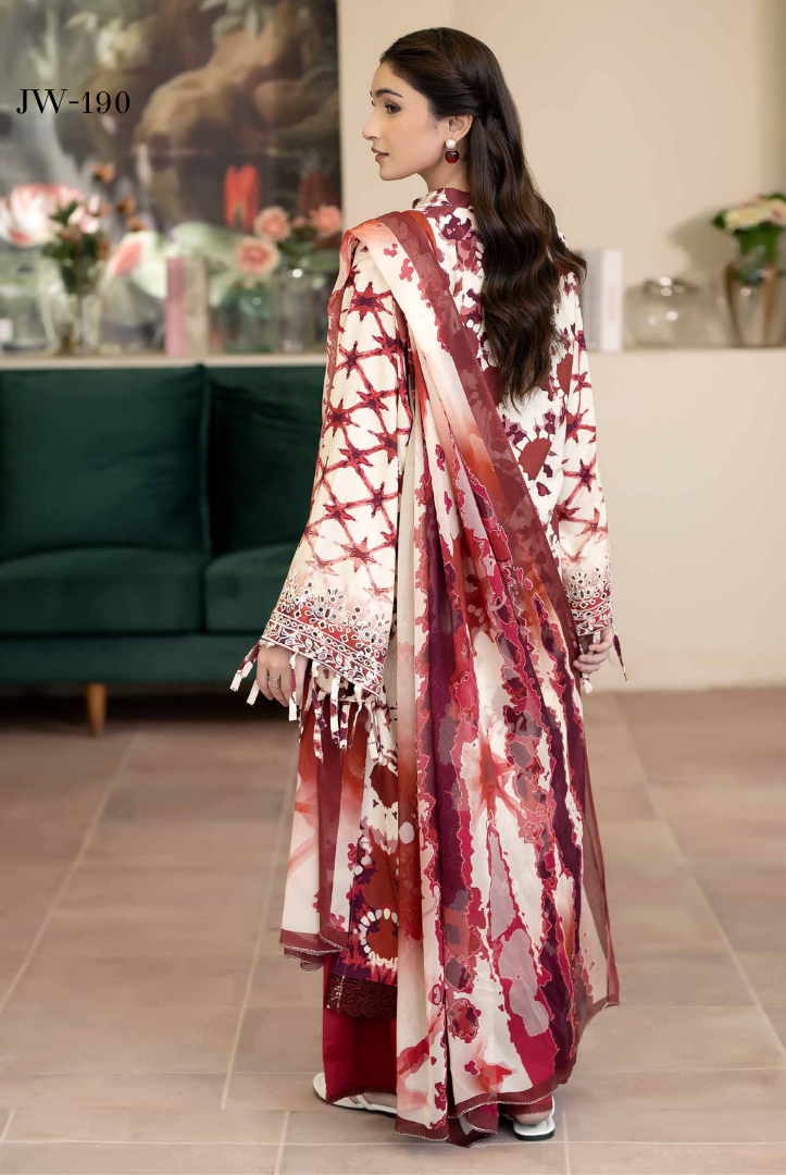 3 Piece Stitched EMBROIDERED+PRINTED STAPPLE SLUB WITH PRINTED CHIFFON Collection'25 From JOHRA AZIR JW-190