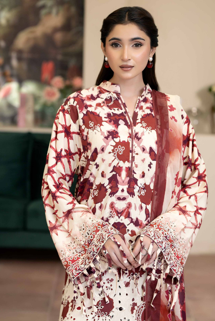 3 Piece Stitched EMBROIDERED+PRINTED STAPPLE SLUB WITH PRINTED CHIFFON Collection'25 From JOHRA AZIR JW-190
